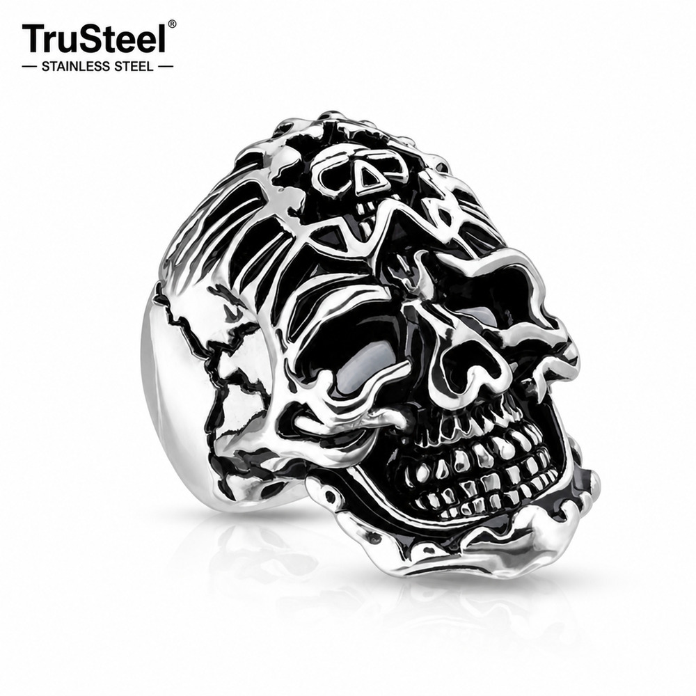 Men’s 316L stainless steel Silver Gothic biker skull hypoallergenic ring size 11